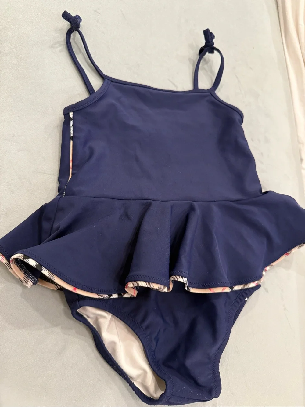 Burberry Peplum One-Piece Swimsuit with Check Trim - Picture 3 of 4